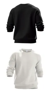 Detailed view of men's waffle knit round neck sweaters in black and white