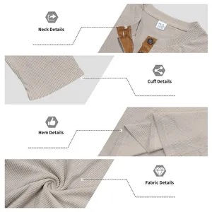 Vista detallada de la camiseta Henley de pana de manga larga para hombre