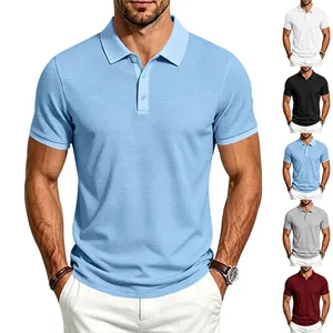 Polo de Punto de Gofre para Hombre de Negocios Casual Transpirable Color Sólido Manga Corta Camiseta para Oficina Trabajo Diario