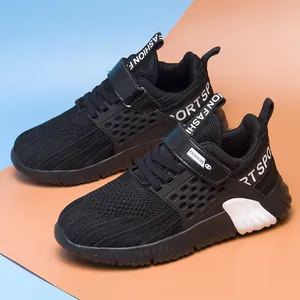 Breathable black mesh running shoes for boys with soft soles for athletic activities