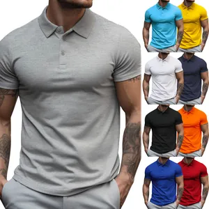 Polo Uomo Manica Corta Traspirante Asciugatura Rapida Poliestere Slim Fit Tinta Unita Business Casual Top