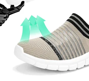 Detailed view of the breathable flyknit mesh upper on these casual slip-on sneakers