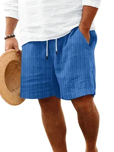Men Beach Shorts Casual Striped Jacquard Sport Shorts Summer Swim Trunks Quick Dry Drawstring Waist Bottom