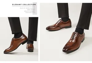 Detail view of brown genuine leather Oxford shoes for men's formal business wear