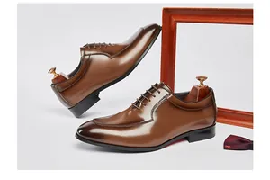 Professional side view of brown leather Oxford shoes for business and weddings