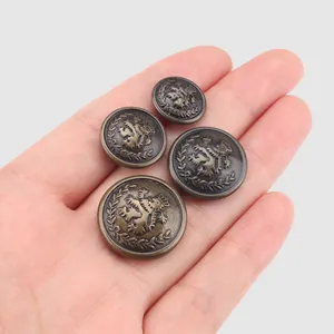 High-quality vintage brass metal buttons with embossed lion crest for high-end clothing coats
