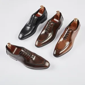 Premium handmade genuine leather Oxford dress shoes for men in multiple brown and black colors