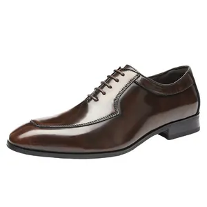 Classic dark brown genuine leather men's Oxford dress shoes for formal business or wedding