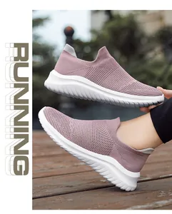Lightweight and breathable pink knitted slip-on sneakers for women fashion shoes