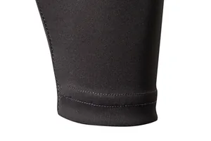 Detailed close-up of the professional double-row stitching on a men's black long-sleeve T-shirt