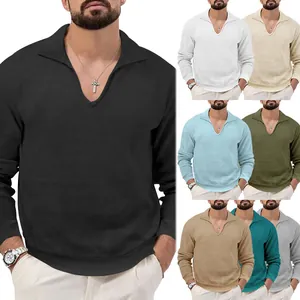 Mehrfarbige Auswahl an Waffelstrick-Langarm-Poloshirts für Herren mit Revers