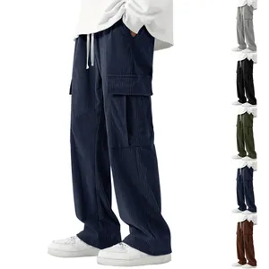Pantaloni cargo da uomo in velluto a coste larghi con elegante design a gamba larga
