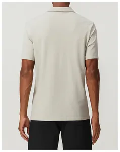 Back view of a breathable cotton sports polo shirt in light gray for golf or tennis.