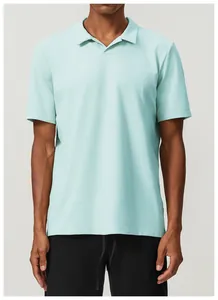 Detailed front view of a premium mint green breathable cotton polo shirt for men