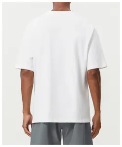 Back view of a white pure cotton breathable men's sports T-shirt for fitness and running