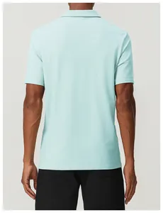 Back view of a breathable light blue cotton sports Polo shirt for golf and tennis