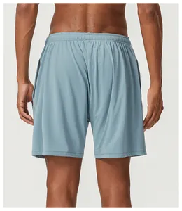 Rear view of men's light blue breathable mesh quick-dry athletic shorts for running