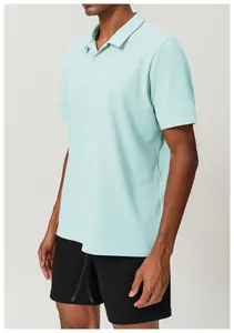 Detailed side view of a mint green breathable cotton sport Polo shirt for men's leisure