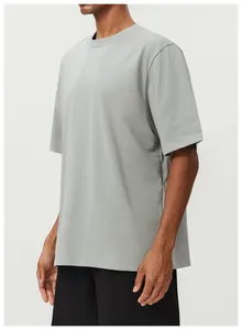 Side view of loose-fit light gray men's sports T-shirt made of breathable cotton fabric