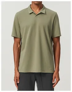 Front view of a breathable olive green cotton polo shirt for golf and leisure sports