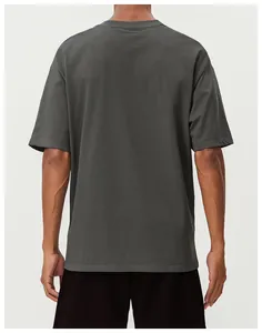 Detailed back view of a breathable dark grey pure cotton sports t-shirt for men