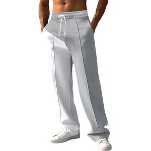 Men's oversized color-block casual pants with drawstring waist in grey and white