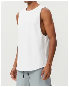 Detailed view of white moisture-wicking cotton athletic tank top for running and basketball