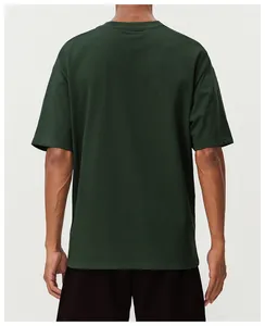 Detailed back view of a men's dark green breathable cotton sports t-shirt for gym
