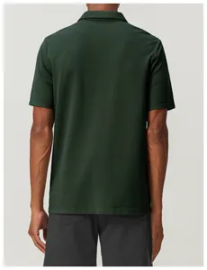 Back view detail of a dark green breathable cotton short-sleeve sports Polo shirt for men