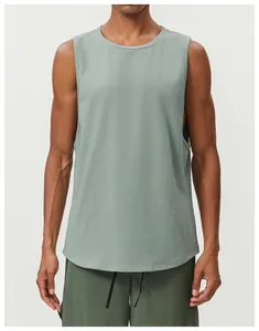 Front view of a breathable sage green running tank top with a comfortable athletic fit