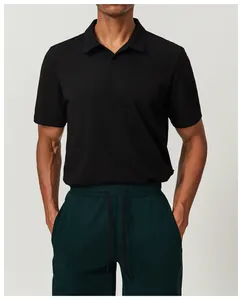 Close-up of a black cotton sports Polo shirt on a male model for a breathable fit