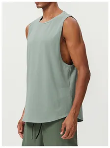 Sleeveless men's breathable sage green muscle tank top for gym training and running sessions