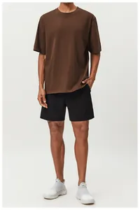 Men's brown cotton sports T-shirt and black shorts for fitness or citywalk.