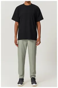 Camiseta negra de algodón para hombre, corte holgado ideal para fitness y paseos urbanos