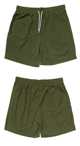 Full view of men's olive green corduroy casual shorts showing both front and back details