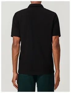 Back view of breathable black cotton sport polo shirt for men's golf and tennis.