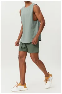 Men's breathable sage green cotton tank top for running and athletic gym workout