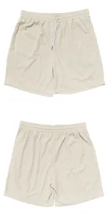 Detailed front and back view of men's beige heavy corduroy retro cargo casual shorts