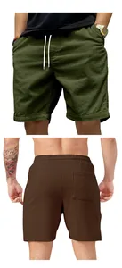 Detailed front and back views of men's vintage corduroy cargo shorts in olive and brown