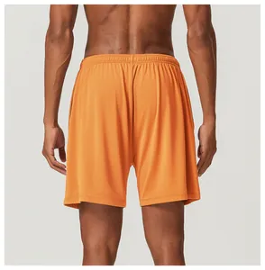 Detailed back view of mens breathable orange mesh sports shorts for running training