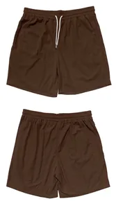 Front and back view of men's retro brown corduroy casual shorts with drawstring