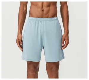 Detail of men's quick-dry light blue mesh sports shorts for tennis and running.
