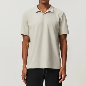 Men Sports Cotton Blend Polo Shirt Breathable Short Sleeve Top For Golf Tennis Casual Comfortable V-Neck Knitted Pique Shirt