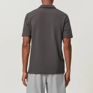 Back view of a breathable dark grey cotton sports Polo shirt for golf and tennis