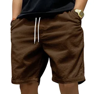 Men's casual brown corduroy shorts with drawstring waist for comfortable summer daily wear