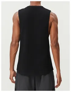 Back view of a high-quality black breathable moisture-wicking cotton sports tank top