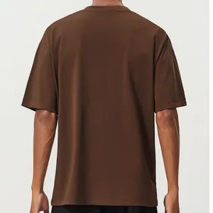 Back view of premium dark brown cotton men's sports T-shirt with a relaxed fit style