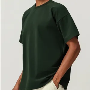 Camiseta de hombre de algodón suave transpirable verde oscuro para ocio y citywalk