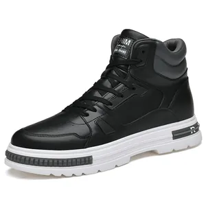 Men's 8cm Hidden Heel Height Increasing Martin Boots High Top Casual Board Shoes Cowhide Leather Thick Sole Sneakers Autumn Winter