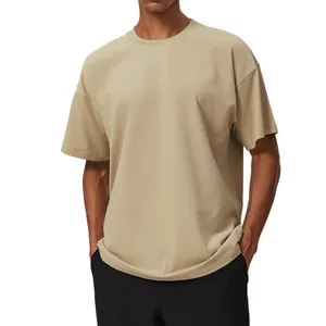 Camiseta de algodón transpirable extragrande para hombre en color caqui, estilo informal holgado